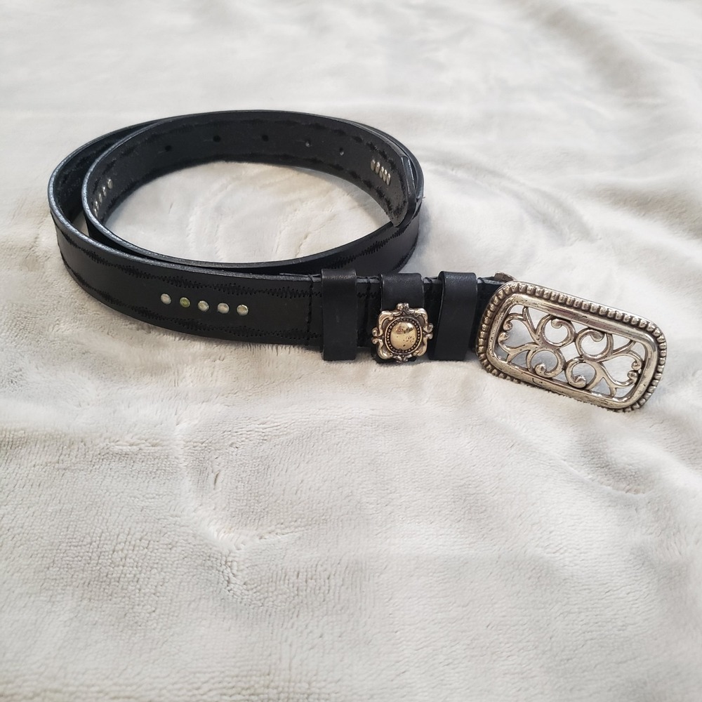 Olga Santini Womens Black Leather Statement Belt Western Cowgirl Boho Studded